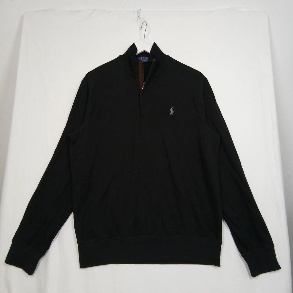 Polo Ralph Lauren Black Quarter-Zip Sweatshirt Cotton Pony Logo Size M